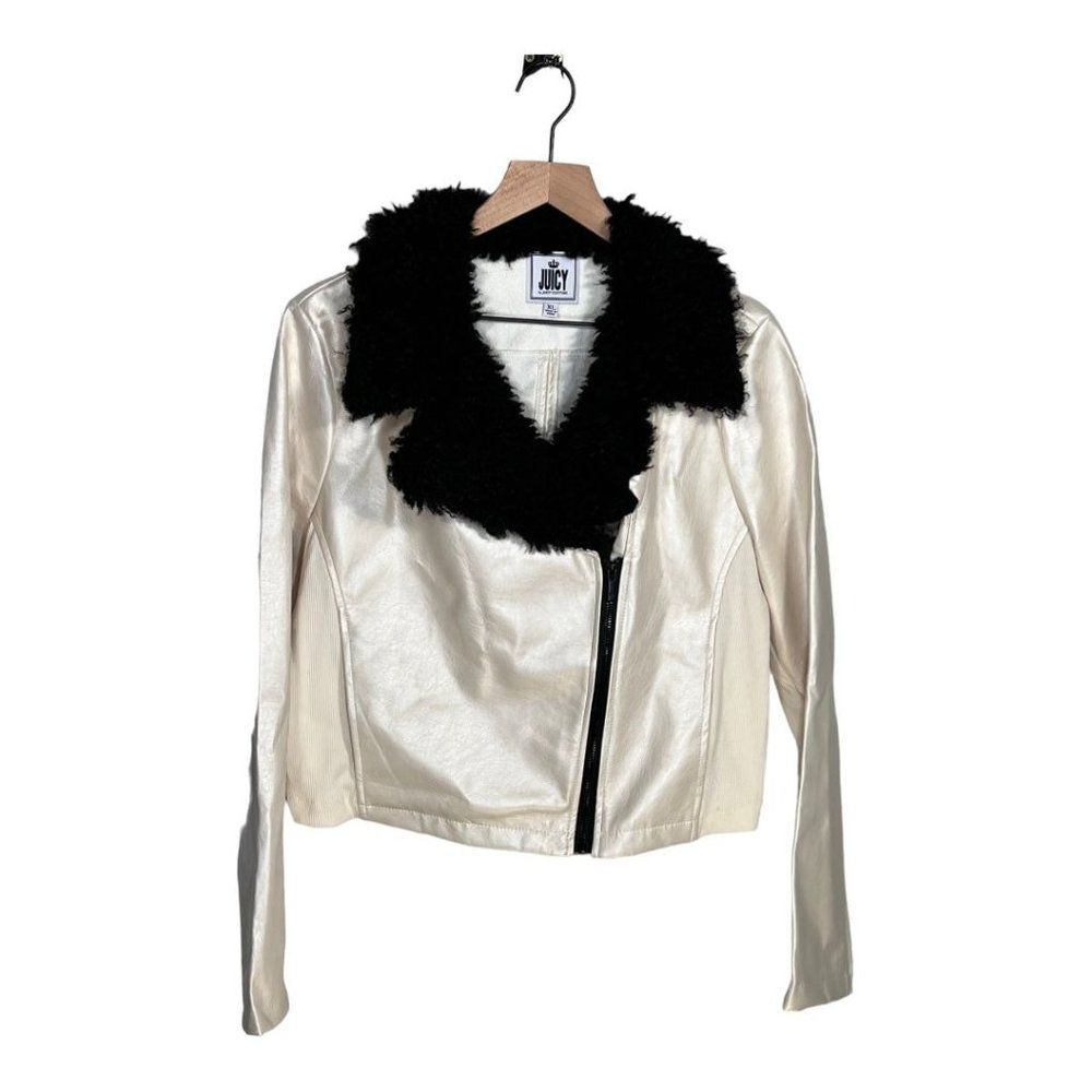Juicy Couture Faux Leather Moto Jacket Women’s XL Faux Fur Collar NWT